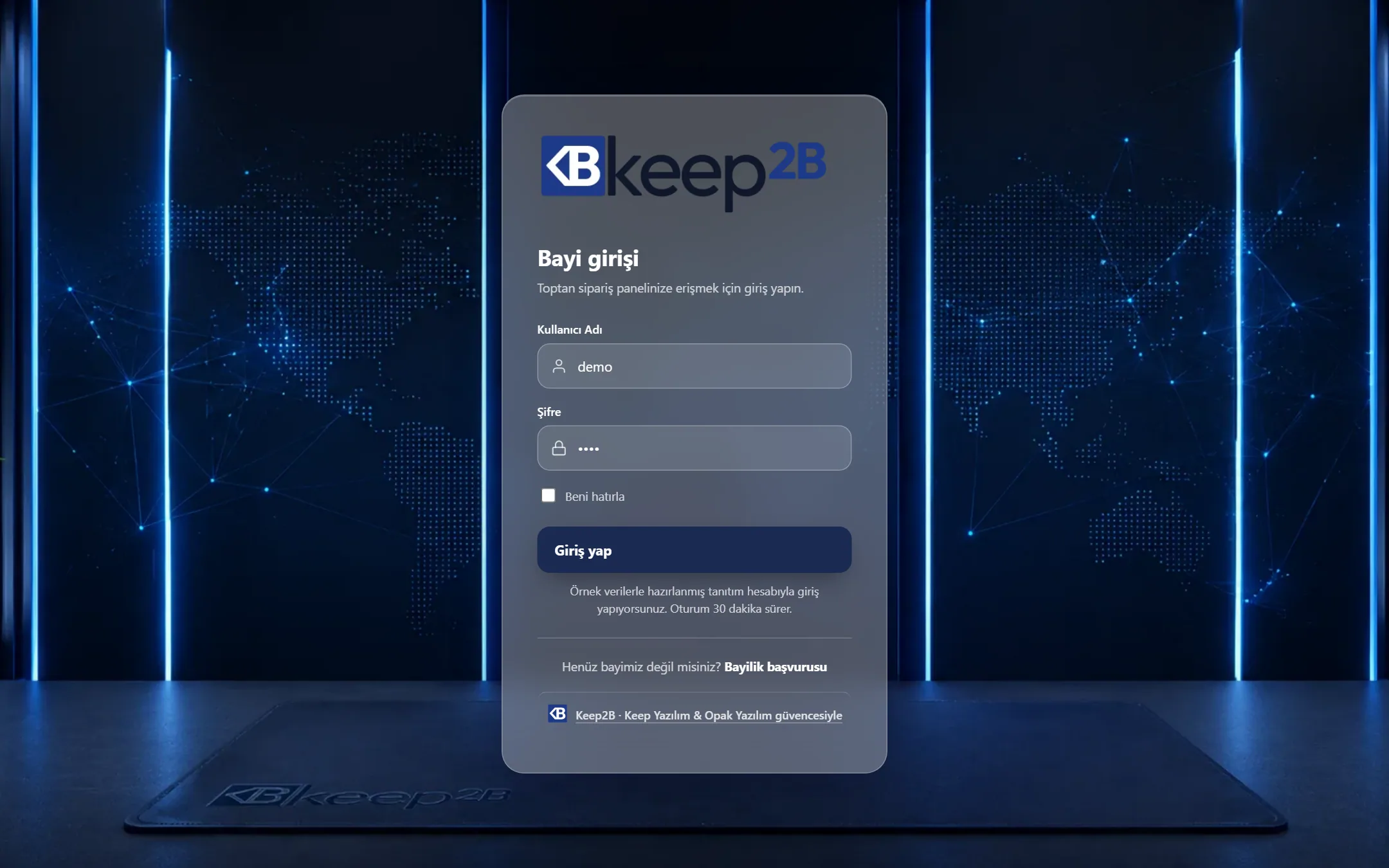Keep2B Bayi girişi ekranı