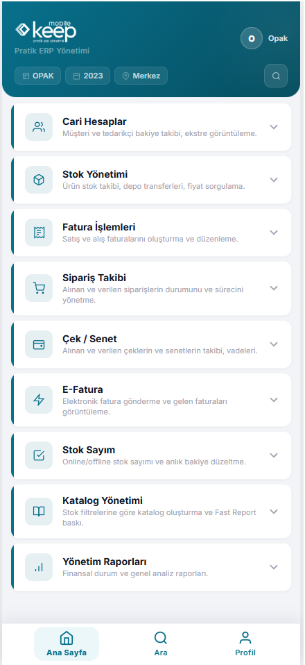 KeepMobile ana ekran