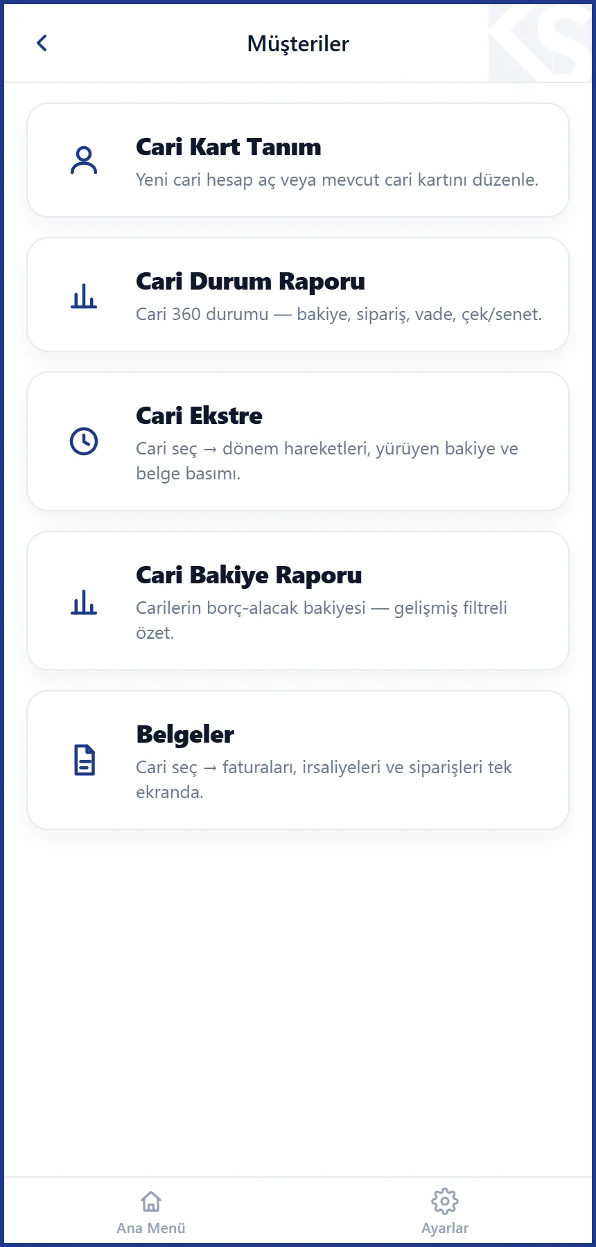 KeepSales Müşteriler ekranı