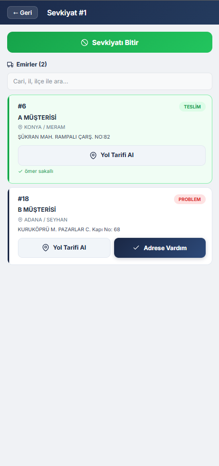 KeepWare Şoför Teslimat Rut Ekranı