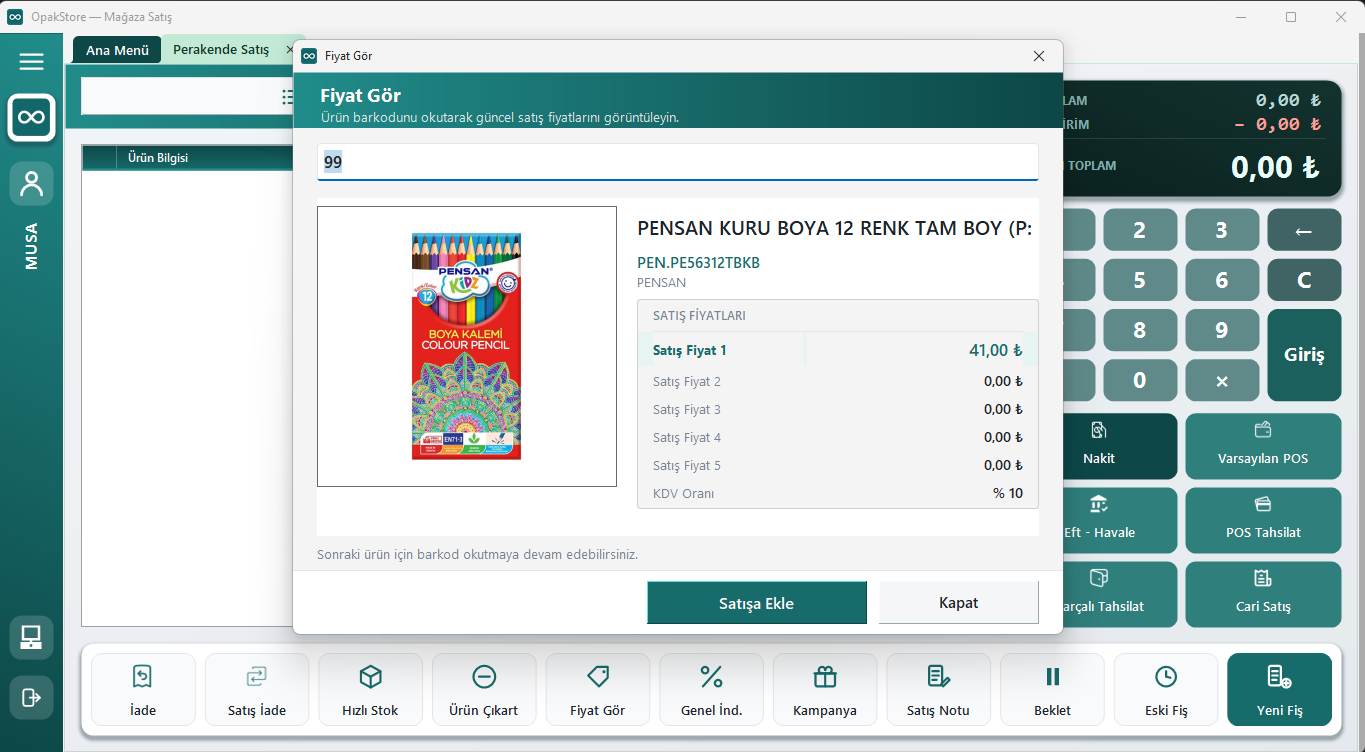 OpakStore fiyat gör ekranı